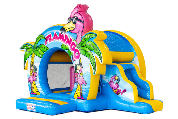 Chateau Gonflable Bouncedome avec Toboggan Flamant Rose