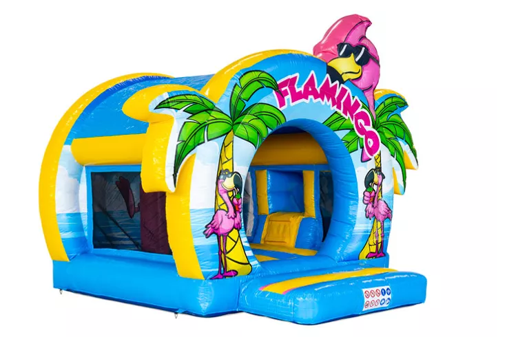 Chateau Gonflable Bouncedome avec Toboggan Flamant Rose vue 3