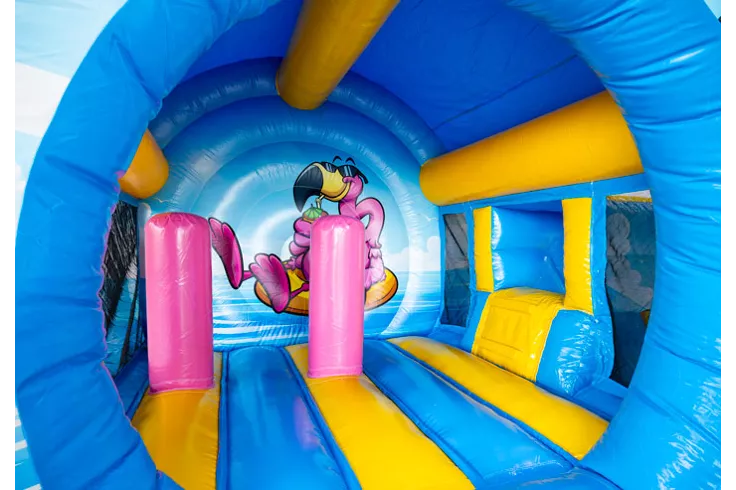 Chateau Gonflable Bouncedome avec Toboggan Flamant Rose vue 5