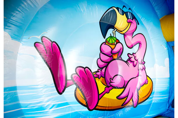 Chateau Gonflable Bouncedome avec Toboggan Flamant Rose vue 6